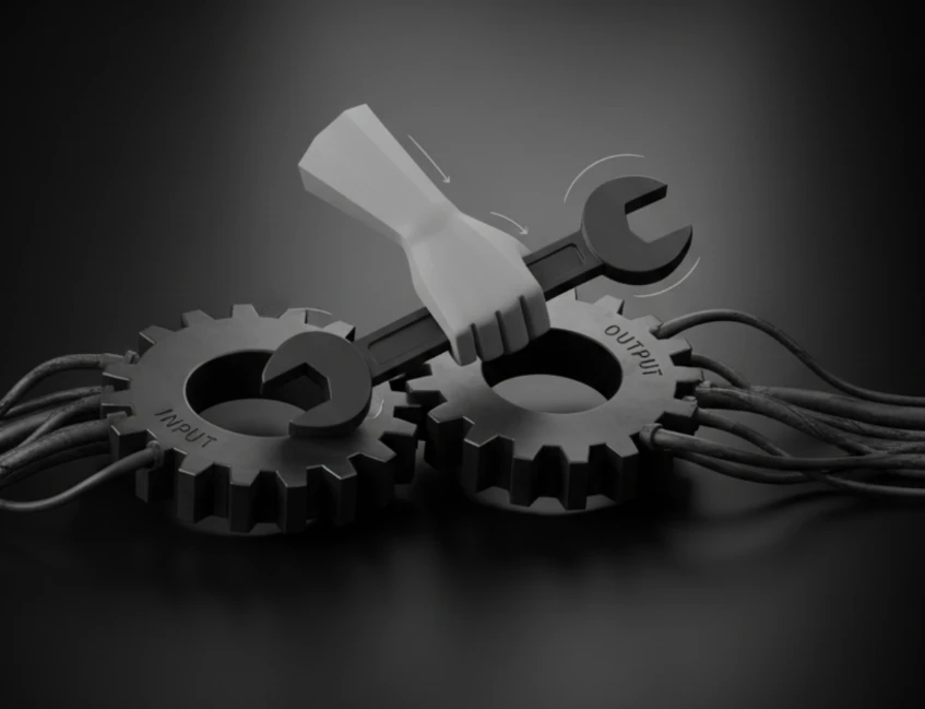 Illustration of manual business processes being automated with technology